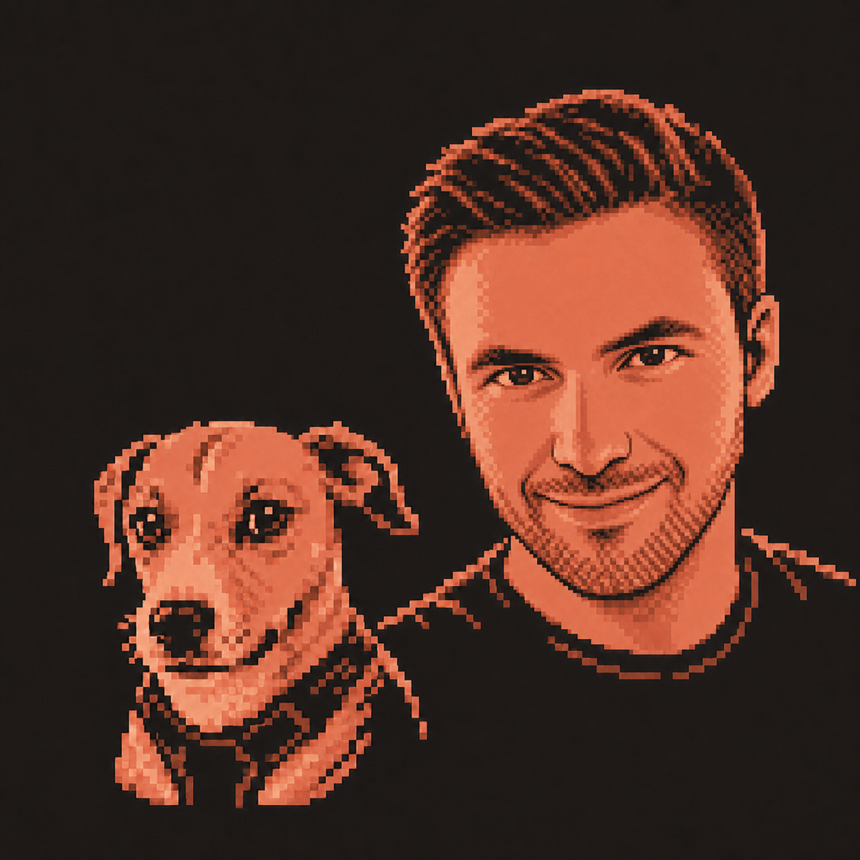 Pixel portrait of Julien Berthomier and Kobe