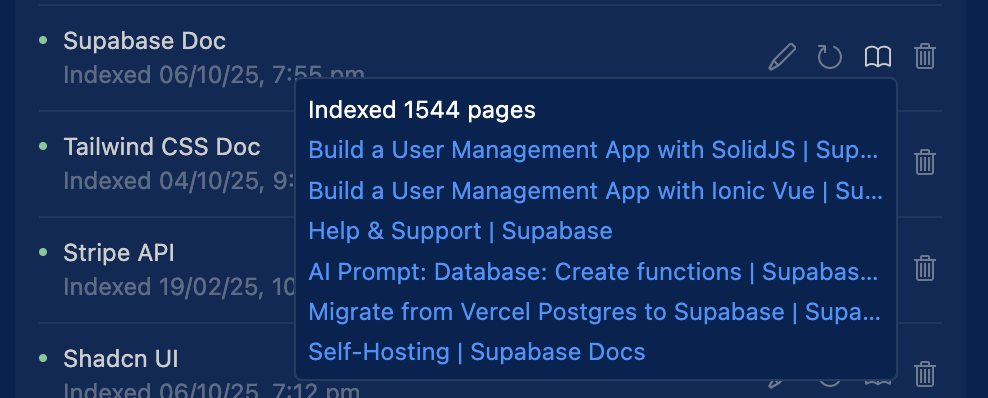 Indexing of documentation